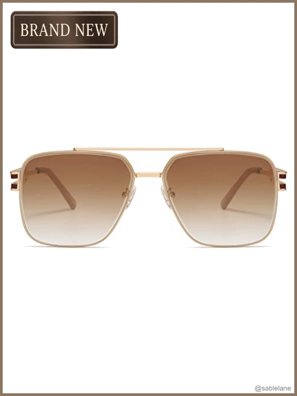 Retro Oversized Square Metal Frame Sunglasses UV400 Protection Unisex
